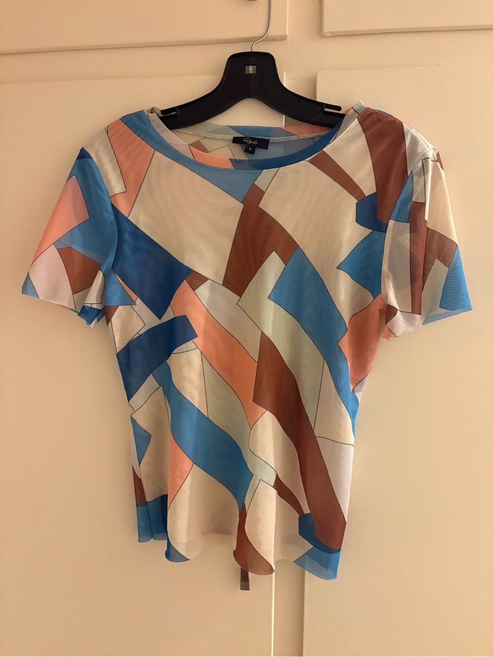 Rails Geometric Print Short Sleeve Top - Blue, Peach & Brown